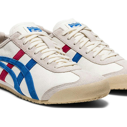 Onitsuka Tiger Mexico 66 Vintage White Directoire Blue Red 1183B391-100, trois-quarts avant de la paire