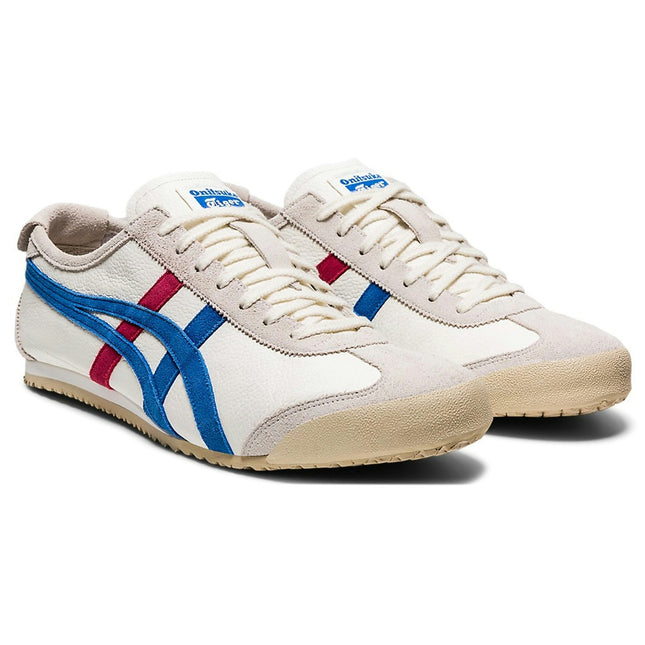 Onitsuka Tiger Mexico 66 Vintage White Directoire Blue Red 1183B391-100, trois-quarts avant de la paire