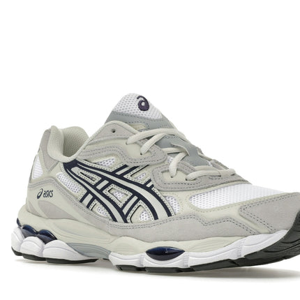 Asics Gel-NYC White Midnight Navy Grey 1203A383-118, trois-quarts avant extérieur