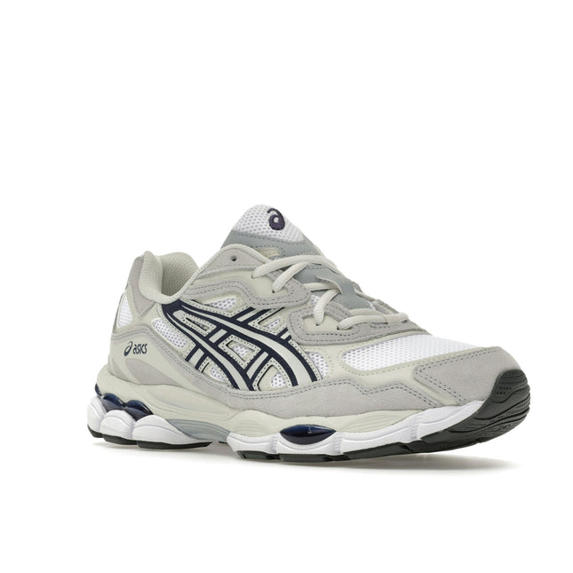 Asics Gel-NYC White Midnight Navy Grey 1203A383-118, trois-quarts avant extérieur