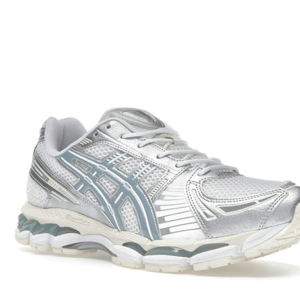Asics Gel-Kayano 12.1 Silver Ice Blue 1203A759-101, trois-quarts avant extérieur