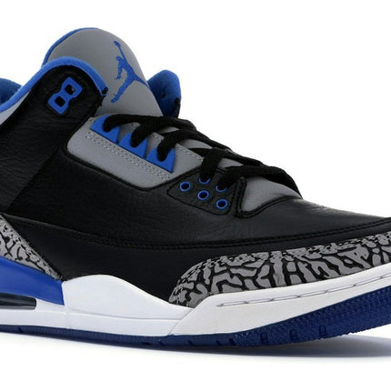 Air Jordan 3 Retro Sport Blue 136064-007, trois-quarts avant extérieur
