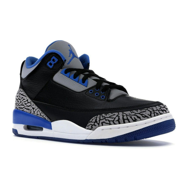 Air Jordan 3 Retro Sport Blue 136064-007, trois-quarts avant extérieur
