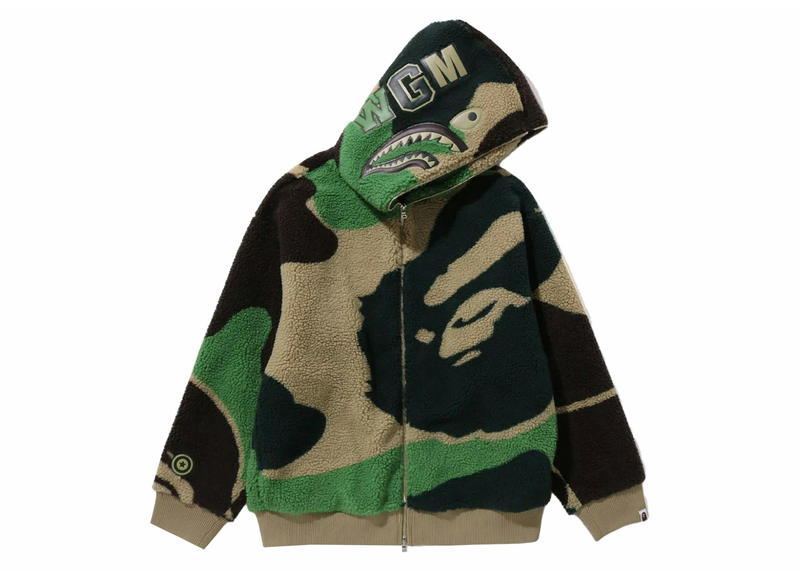 Bape Mega ABC Camo Shark Boa Hoodie Jacket Green