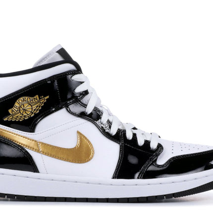 Air Jordan 1 Mid Patent Black White Gold