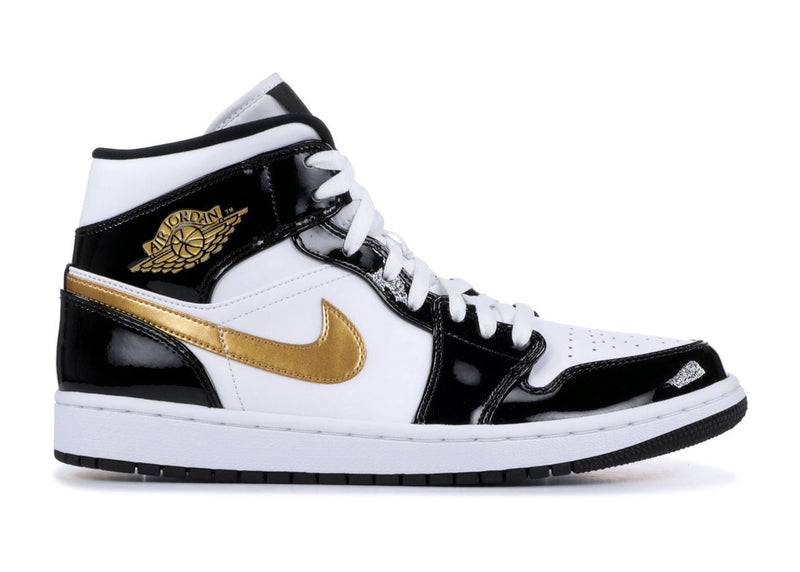 Air Jordan 1 Mid Patent Black White Gold