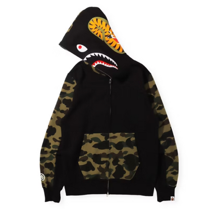 Sudadera con capucha y cremallera completa Bape 1st Camo Shark (FW21) Negro