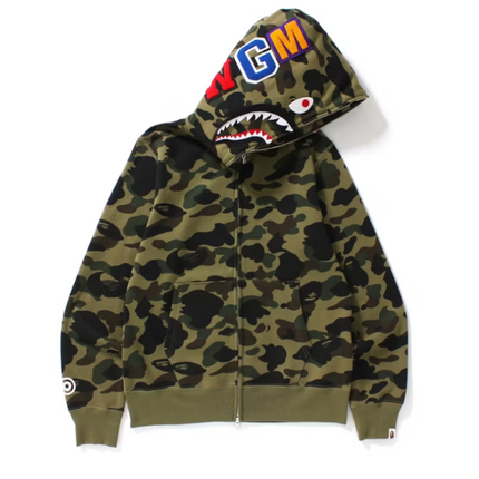 Bape 1st Camo Shark sudadera con capucha y cremallera completa verde