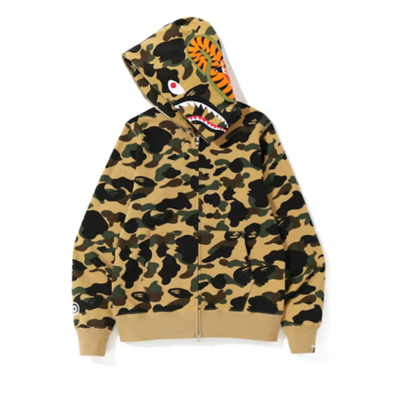 Bape 1st Camo Shark sudadera con capucha y cremallera, color amarillo brumoso