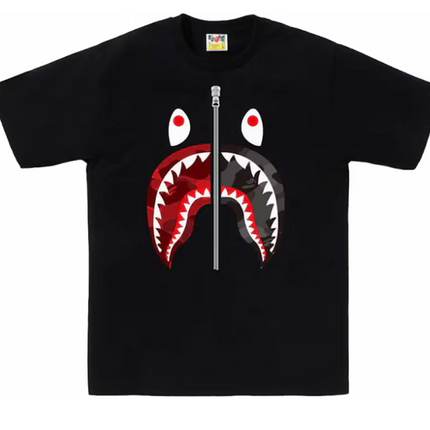 Camiseta Bape ABC Camo Rebuild Shark Negro/Rojo