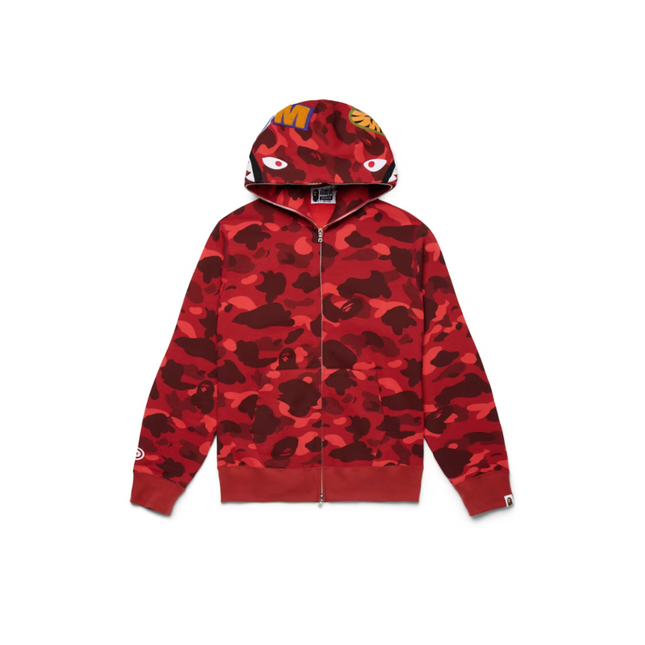 Bape Color Camo Shark Sudadera con capucha y cremallera completa Rojo