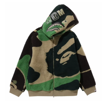 Bape Mega ABC Camo Shark Boa Hoodie Jacket Green