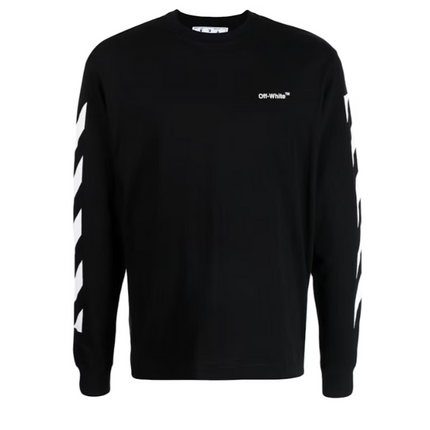 Off-White Camiseta Manga Larga Diagonal Helvetica Negro/Blanco