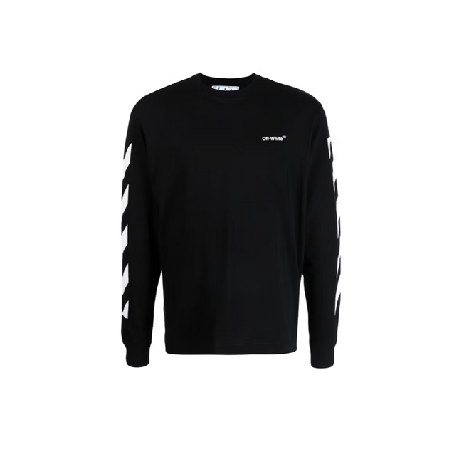 Off-White Camiseta Manga Larga Diagonal Helvetica Negro/Blanco