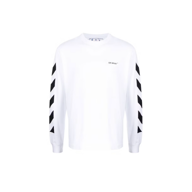 Off-White Camiseta Manga Larga Diagonal Helvetica Blanco/Negro