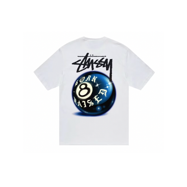 Camiseta Stussy Born X Raised 8 Ball blanca