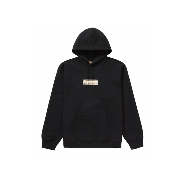 Supreme Burberry Box Logo Hooded Sweatshirt Black