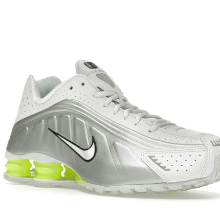 Nike Shox R4 White Metallic Silver Volt AR3565-102, trois-quarts avant extérieur