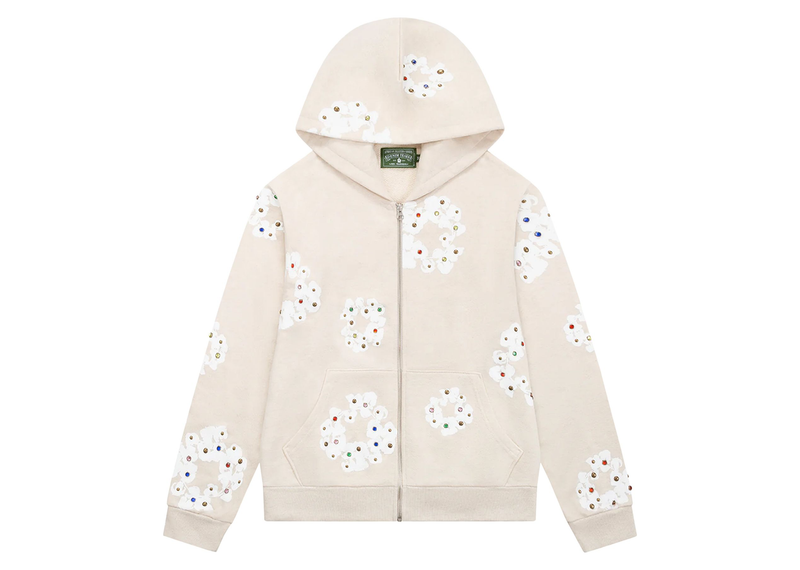 Denim Tears Rhinestone Cotton Wreath Zip Hoodie Oatmeal