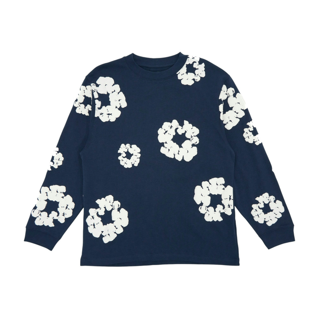 Denim Tears Long Sleeve Cotton Wreath T-Shirt Navy c8697f4c-bc18-4001-9295-0cb714e8b389, vue principale