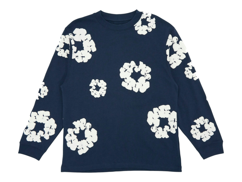 Denim Tears Long Sleeve Cotton Wreath T-Shirt Navy