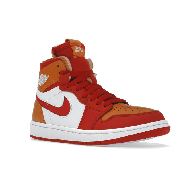 Air Jordan 1 High Zoom Air Comfort Fire Red Hot Curry CT0979-603, trois-quarts avant extérieur