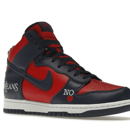 Nike SB Dunk High Supreme By Any Means Navy DN3741-600, trois-quarts avant extérieur