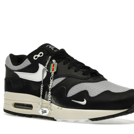 Nike Air Max 1 Patta Black Grey DQ0299-001, trois-quarts avant extérieur