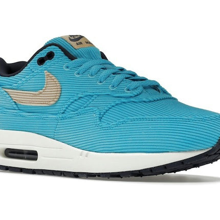 Nike Air Max 1 Corduroy Baltic Blue FB8915-400, trois-quarts avant extérieur