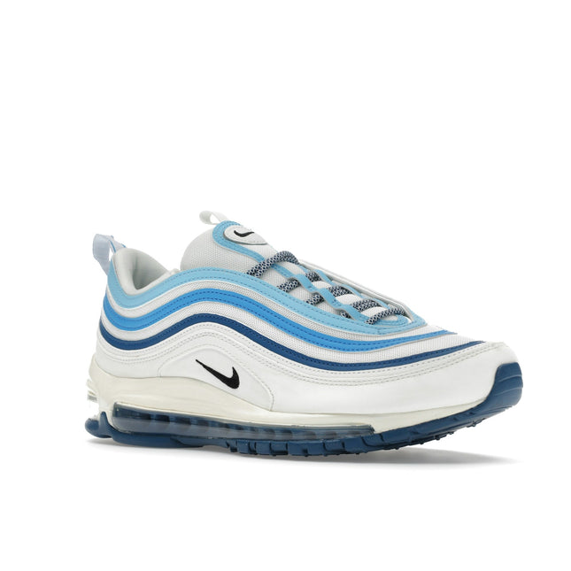 Nike Air Max 97 Summit White Light Photo Blue FN6957-100, trois-quarts avant extérieur
