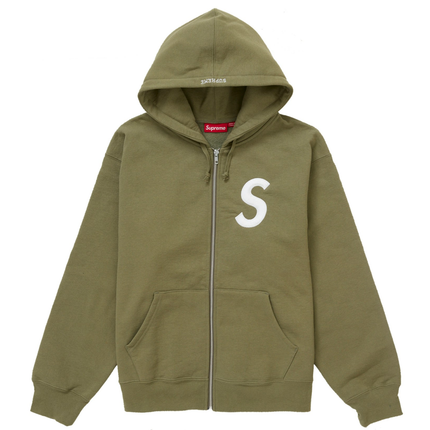 Supreme S Logo Zip Up Hooded Sweatshirt (FW24) Light Olive FW24SLOGOHOODIEOLIVE, vue principale
