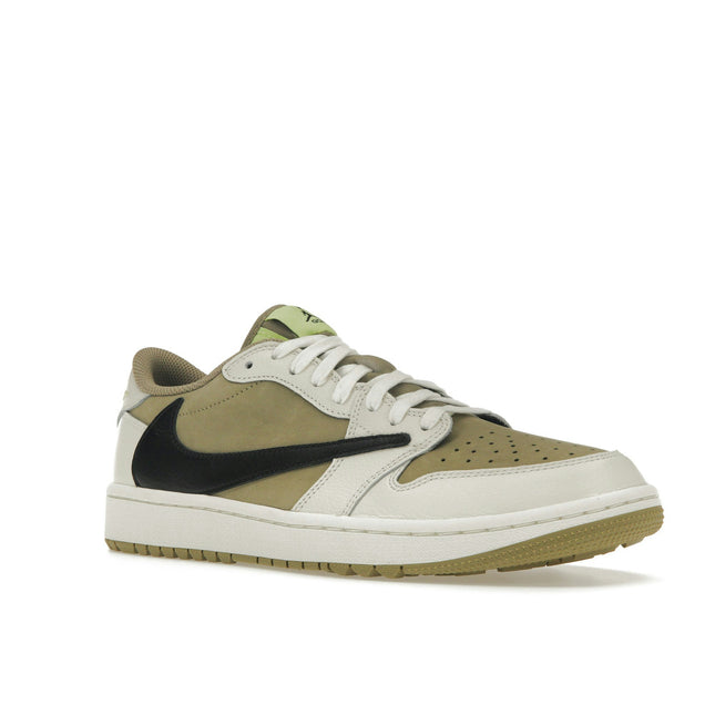 Air Jordan 1 Retro Low Golf Travis Scott Neutral Olive FZ3124-200, trois-quarts avant extérieur