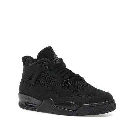 Air Jordan 4 Retro Black Cat (2025) (GS) IB4171-010, trois-quarts avant extérieur