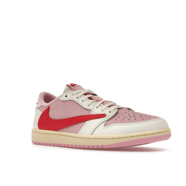 Air Jordan 1 Retro Low OG SP Travis Scott Sail Tropical Pink IQ7604-101, trois-quarts avant extérieur