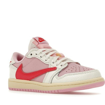 Air Jordan 1 Retro Low OG SP Travis Scott Sail Tropical Pink (PS) IQ7605-101, trois-quarts avant extérieur