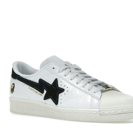 Adidas Superstar Vintage Bape White Black JR2701, trois-quarts avant extérieur