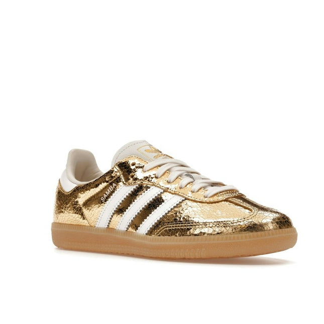Adidas Samba OG Gold Metallic Cracked Leather KI5719, trois-quarts avant extérieur