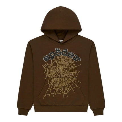 Sp5der Rhinestone OG Web Hoodie Brown ST009FW25BRN, vue principale