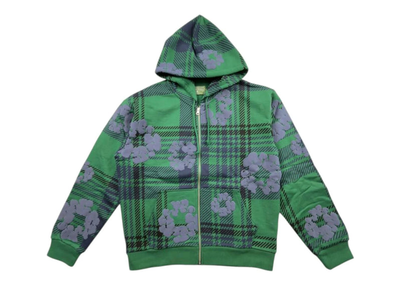 Denim Tears Plaid Cotton Wreath Zip Hoodie Green