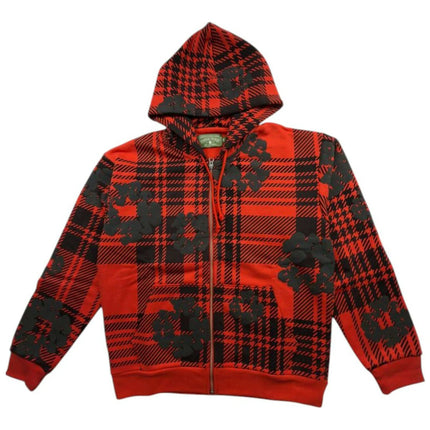 Denim Tears Plaid Cotton Wreath Zip Hoodie Red SX-DENIM-TEARS-DENIM-TEARS-PLAID-COTTON-WREATH-ZIP-HOODIE-RED, vue principale