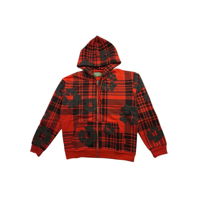 Denim Tears Plaid Cotton Wreath Zip Hoodie Red SX-DENIM-TEARS-DENIM-TEARS-PLAID-COTTON-WREATH-ZIP-HOODIE-RED, vue principale